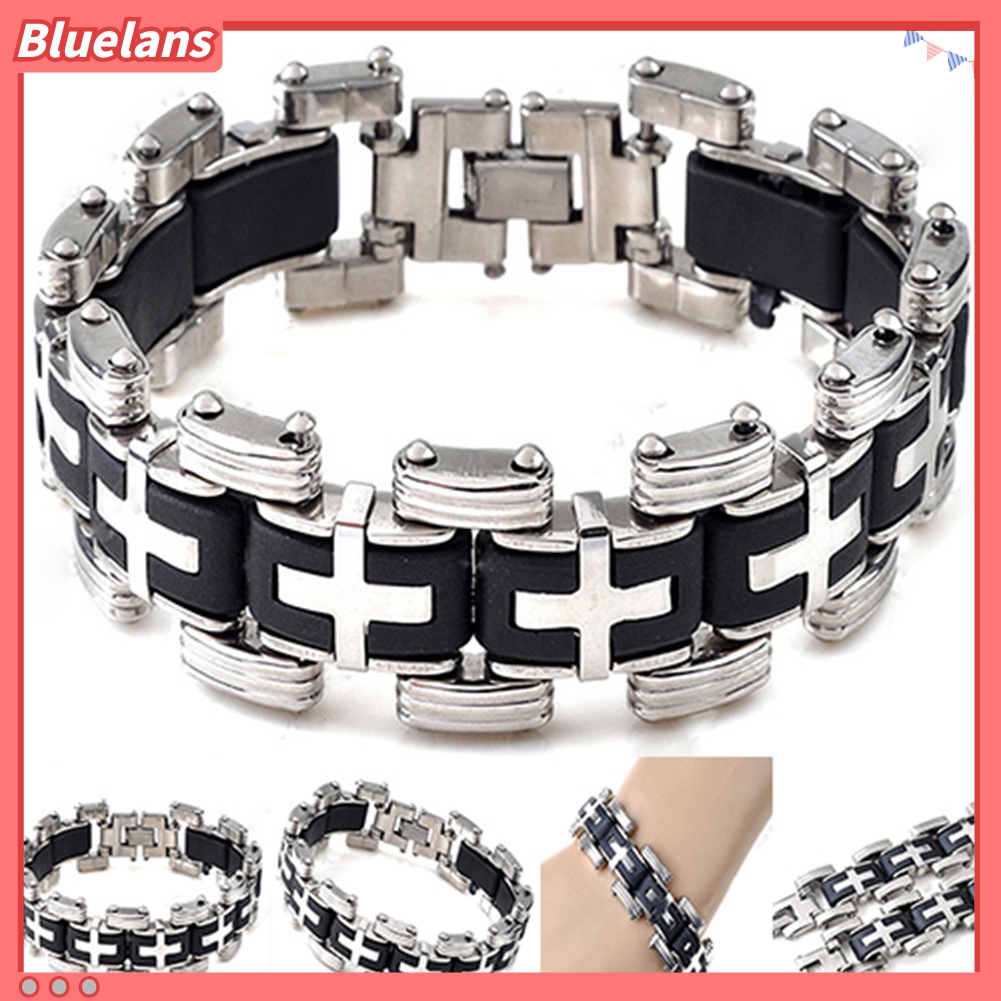 Gelang Bahan Stainless Steel Silikon Gaya Punk Untuk Pria