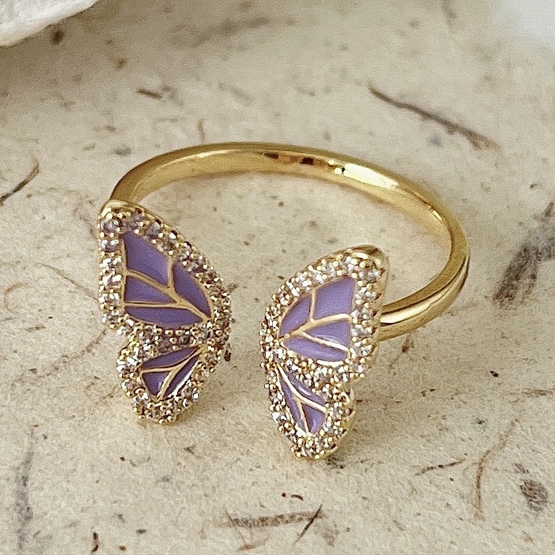 Fancyqube Fancycube Cincin Jari Bentuk Kupu-Kupu Aksen Mutiara Opal Bahan Alloy Untuk Wanita Butterfly