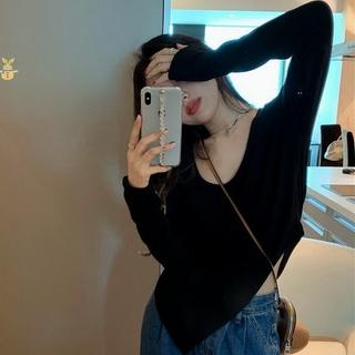 TJM BJ283 Baju Wanita Korean Basic Crop Top U-Neck Atasan Wanita Lengan Panjang (M-XXL)