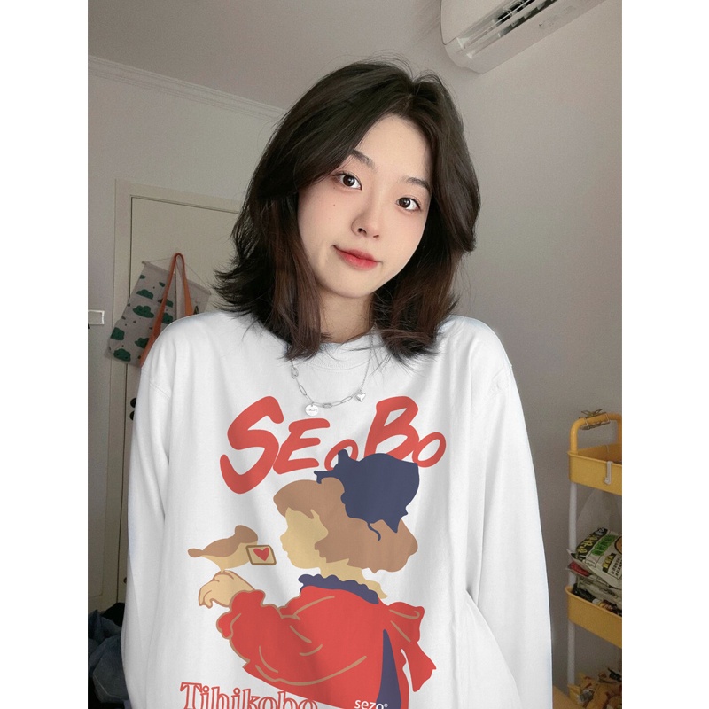 EUNII Sweater Lengan Panjang Painting Girl Korean Style/Hoodie Oversize/Baju Wanita/Switer Wanita