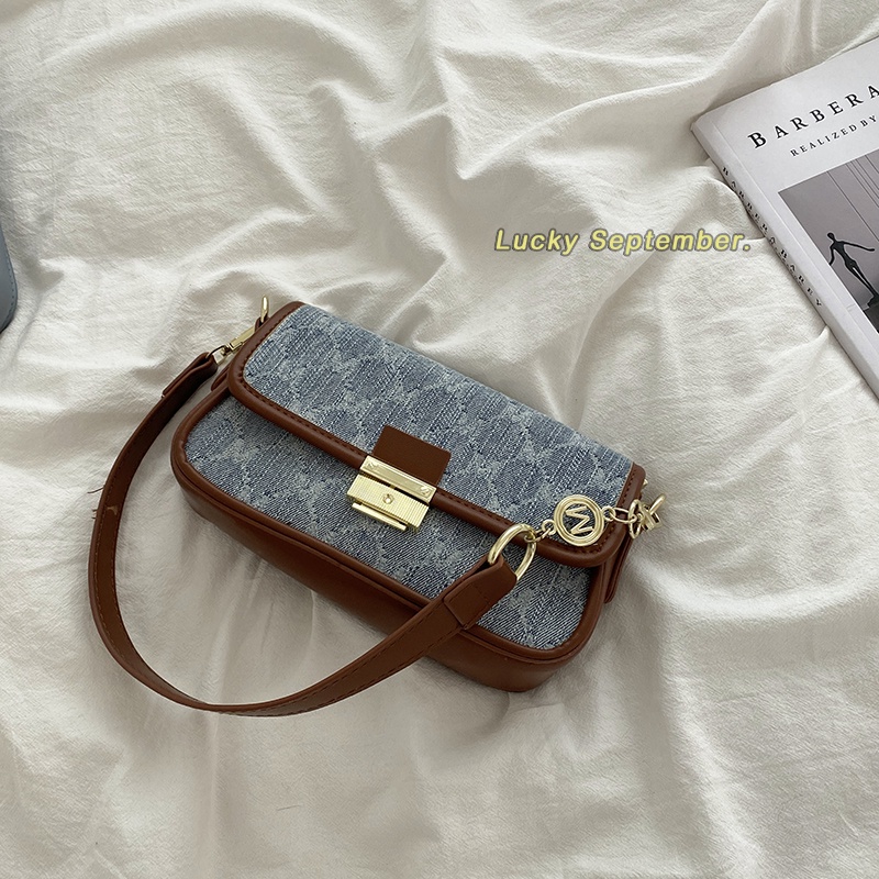 Suhao denim bag wanita 2021 baru trendi fashion abad pertengahan tas ketiak niche all-match in small square bag messenger bag