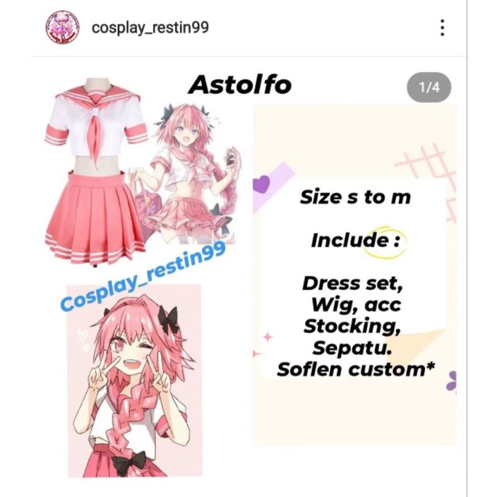 rental sewa kostum cosplay anime astolfo seifuku