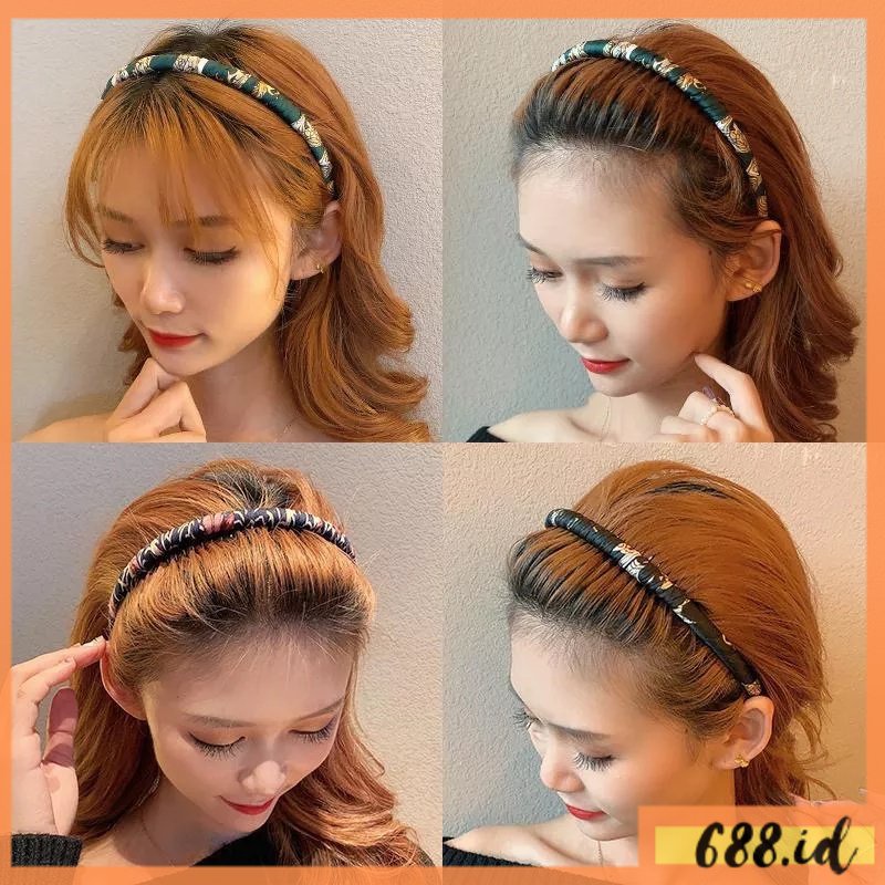 Bando Sirkam Bondu Wanita Korea Anti Slip Elastis Dengan Lapisan Kain Cantik Motif Abstrak Headband Terbaru Warna Macan Tutul BDO 13