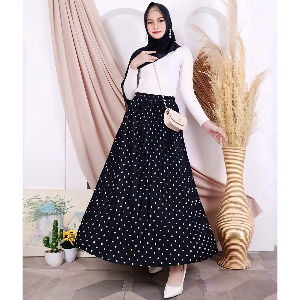 ROK POLKADOT VIRAL / ROK POLKADOT PLISKET WANITA / ROK PANJANG WANITA LIPITAN BESAR / ROK WANIITA VIRAL POLKADOT LIPITAN BESAR HYGET PREMIUM / ROK POLKADOT PLISKET LIPIT BESAR