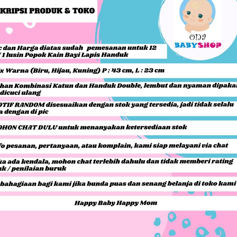 Super Viral 12 Pcs Popok Kain Tali Bayi Lapis Handuk Double Bisa Cuci Ulang Newborn Baby Baru Lahir Lusinan