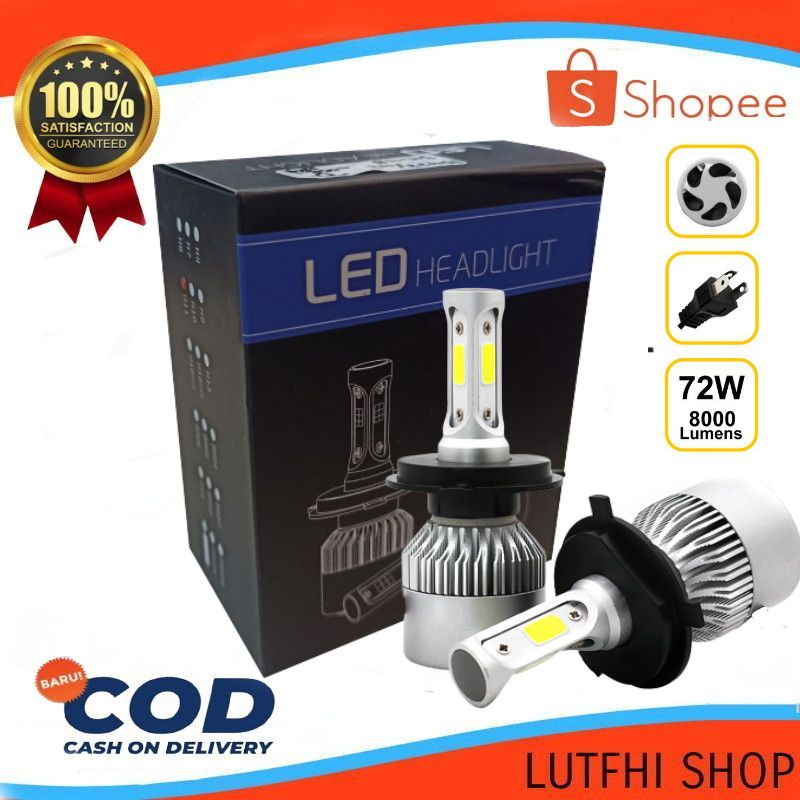 Lampu Mobil H4 3 sisi LED COB Headlight 8000LM Lampu Utama LED Mobil H4/HB3/9003 S2 Chip 2 PCS