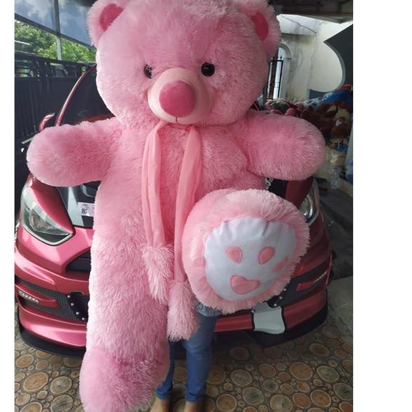 Recomended Boneka teddy bear jumbo / boneka beruang jumbo syal telapak pink muda /GROSIR BONEKA JUMB