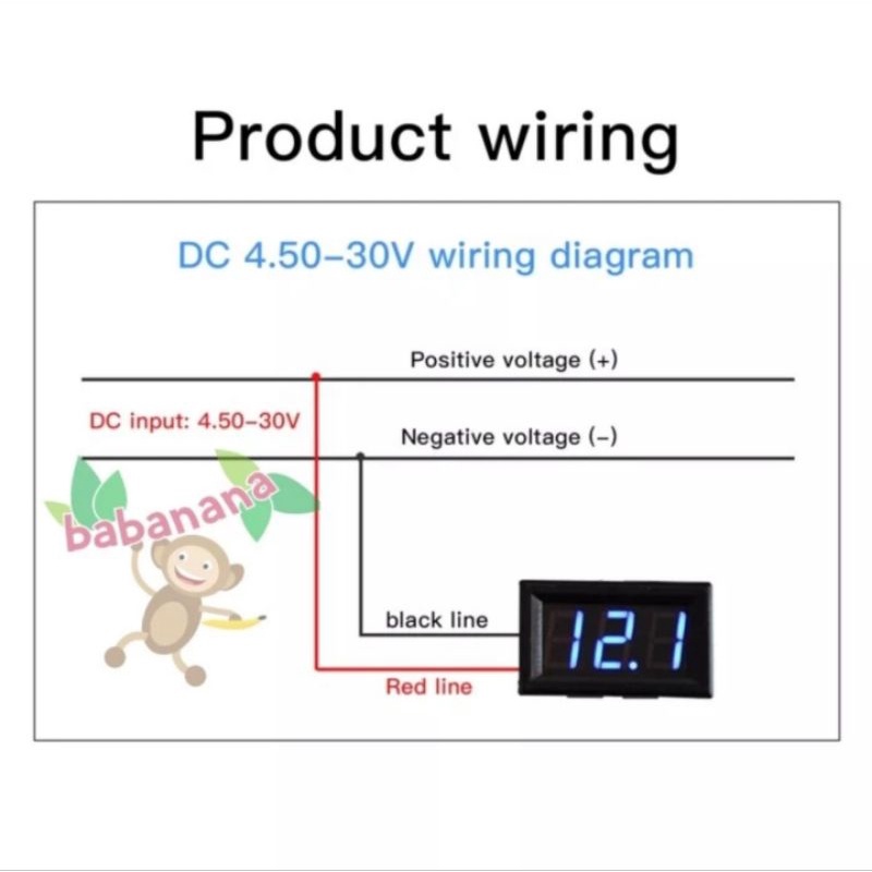 Voltmeter DC 4.5V - 30V 2 kabel dengan frame volt meter merah