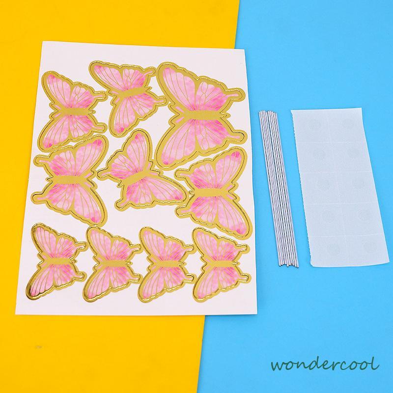 10PCS kupu-kupu sisipan kue ulang tahun Stamping Emas Dekorasi Kue-Won