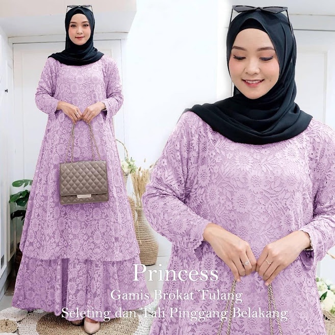 ELDE 5 - Princess Gamis Maxi JUMBO ( L - XL - XXL - XXXL ) Brukat tulang import lapis furing , seleting belakang , ada tali pinggang