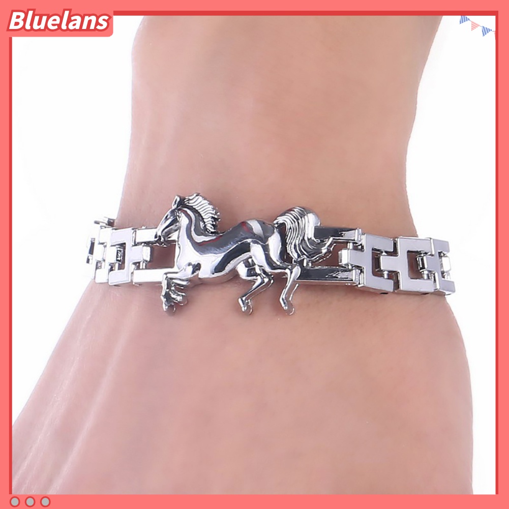 Bluelans Gelang Bangle Bahan Titanium Steel Desain Kuda Berlari Untuk Pria