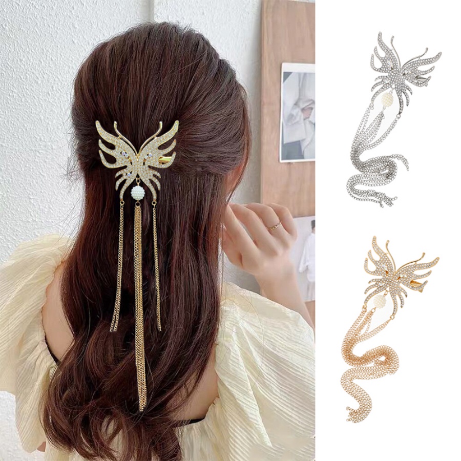 Jepit Rambut Model Butterfly Bahan Alloy Aksen Mutiara Dan Kristal Gaya Korea Untuk Wanita