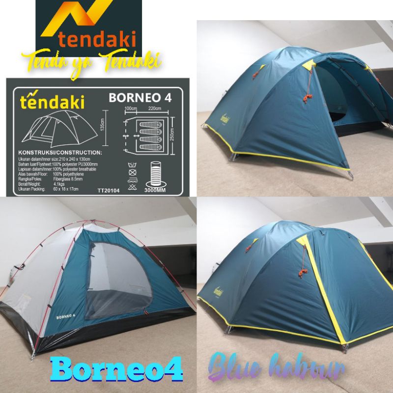 Tendaki Borneo4 blue habour •tenda termurah double layer PU3000mm