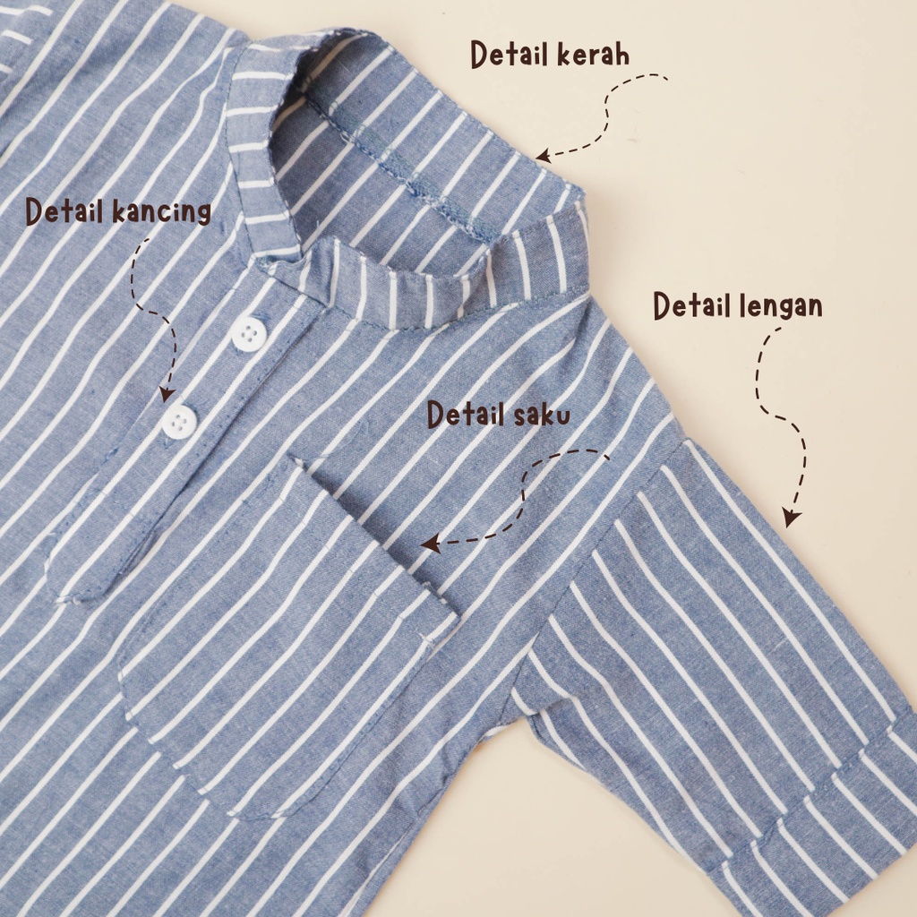 Setelan Baju bayi dan anak cowo/laki-laki usia 0 Bulan - 2 tahun Motif  Kemeja Salur Panjang