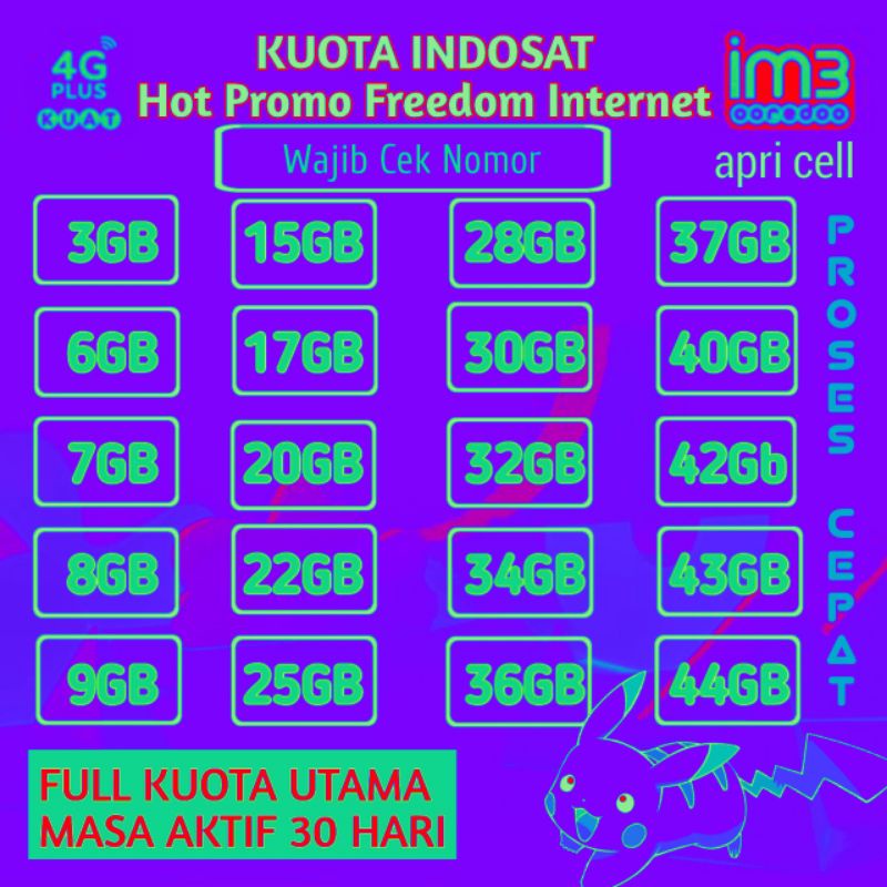SUPER MURAH Kouta Indosat Full Kuota Utama