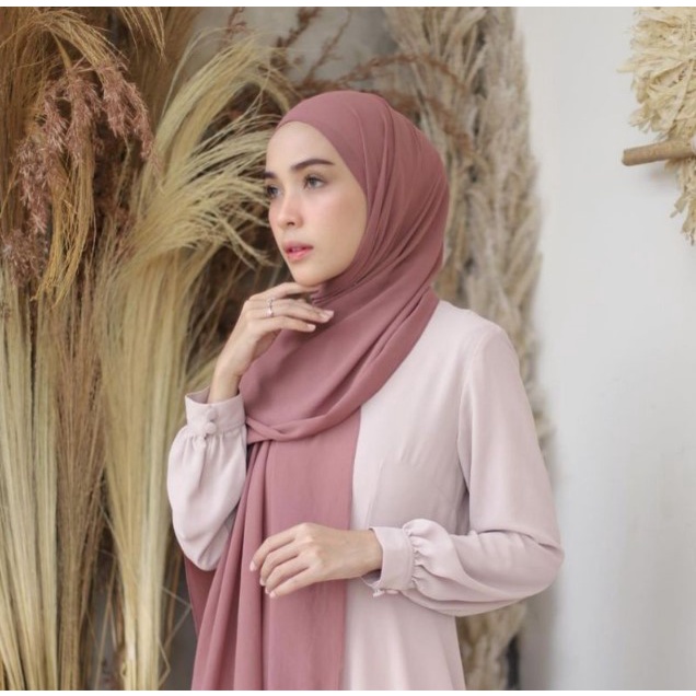 Hijab Pashmina polos Ceruty Babydoll Premium 170x75 Jilbab murah warna Ruskin panjang