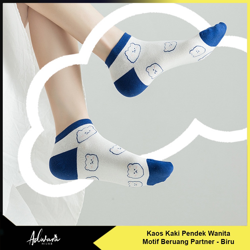 Kaos Kaki Pendek Wanita Warna Biru Motif Beruang Lucu Partner Fashion Korea