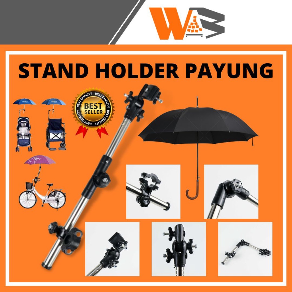 COD Folded Stand Payung Multifungsi Sepeda Stroller Kereta Bayi Sambungan Payung Sepeda Payung Stroller Adjustable Tongkat Payung Aman Stand Holder Umbrella