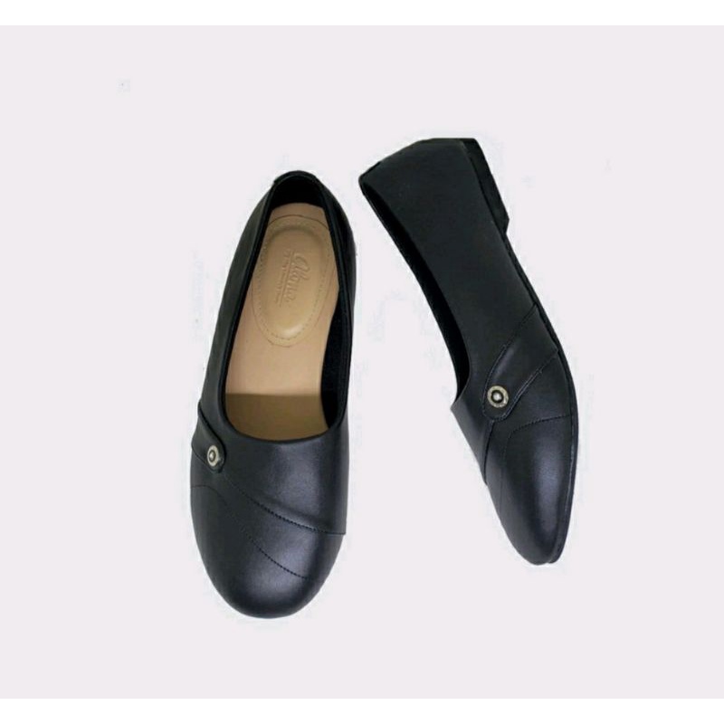 Flatshoes Sepatu Wanita Ukuran JuMBO MK-153 41.45 Flat Pantofel Kulit Formal Kaki Bule Luar Negri JUMBO Hitam