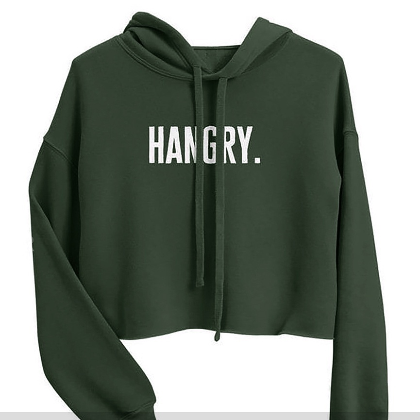 Hangry Sweater Crop - Outfit Wanita - Allsize - Bahan Fleece tebal dan lembut