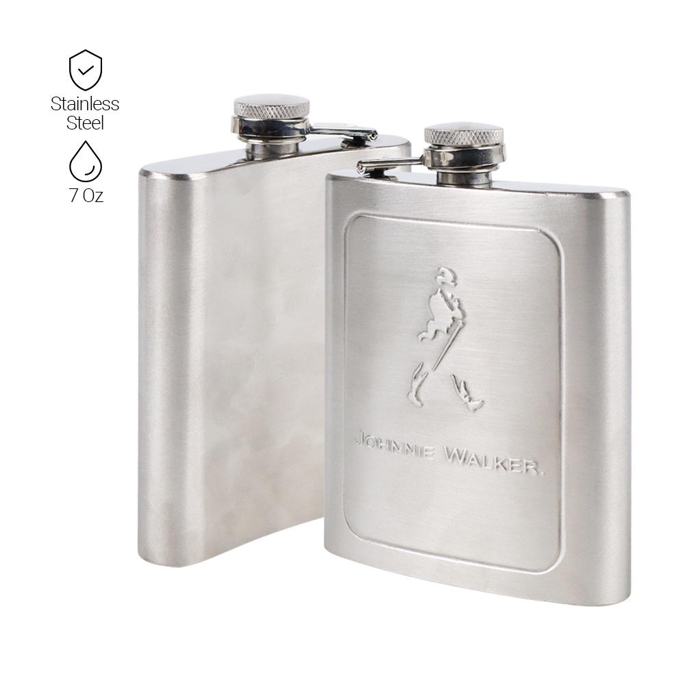 Stainless Steel OMHZ6CSV Hip Flask Johnnie Walker 7 Oz - Silver