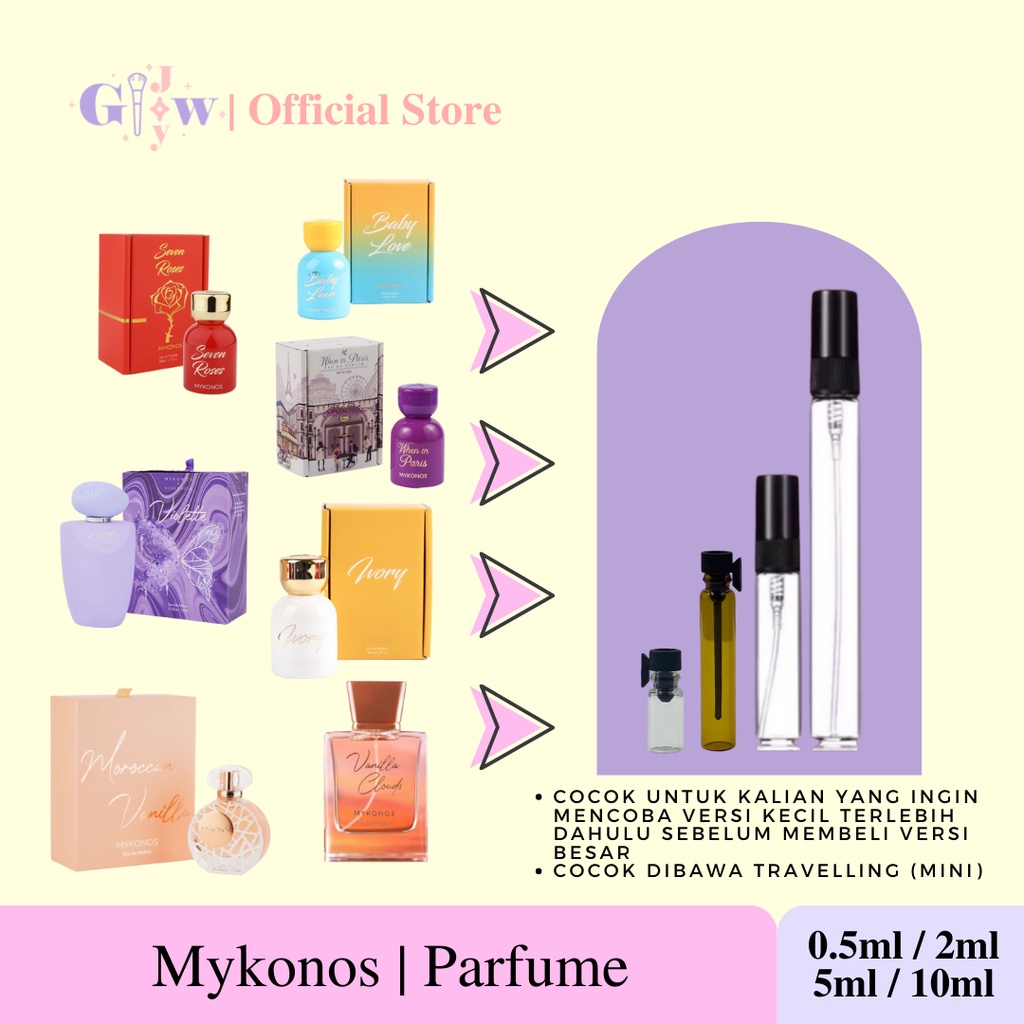 DECANT MYKONOS parfum wewangian kecantikan perawatan my konos murah share in jar bottle botol mini travel size vanilla clouds violette ivory when in paris seven roses baby love moroccan vanilla stilettos stilettoes berry caramel pancake aphrodite sansa