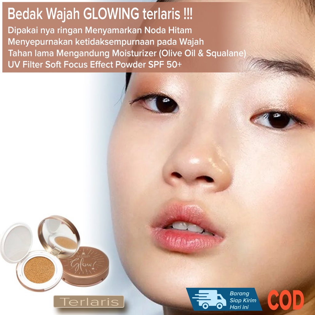 Bedak GLOWING Wajah Tahan lama Pelembut Penghalus Penyamar Penutup Pori pori Garis Halus Keriput Flek Hitam Noda Bekas Jerawat Tampak Kulit wajah Glowing Kinclong Lembut halus dan Mulus ~ La Tulipe Glow Bb Cushion Spf 50+ jaminan Produk ORIGINAL 100%