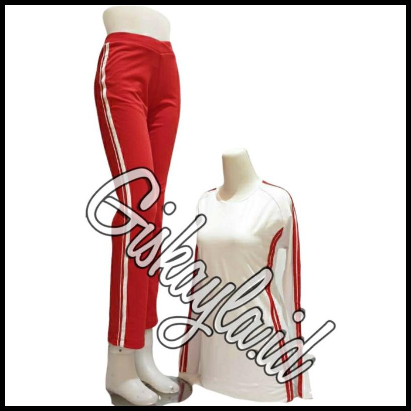 Setelan Celana Senam Panjang Baju Senam Celana Senam Panjang - Putih Merah