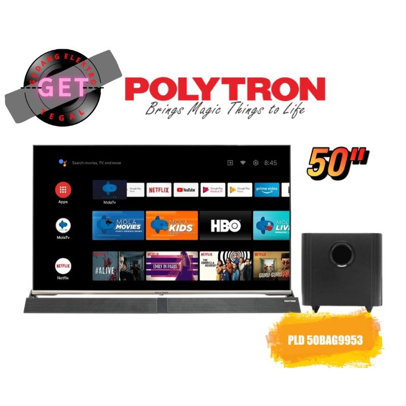 LED ANDROID TV POLYTRON 50 INCH ~ PLD 50BAG9953 [SOUNDBAR ANDROID, MOLA TV, YOUTUBE] (KOTA TEGAL)