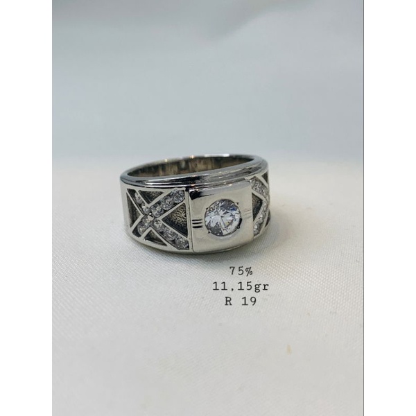 SALE Cincin Cowok Emas Putih Asli Kadar 750 75% Mas Ikat Batu Permata