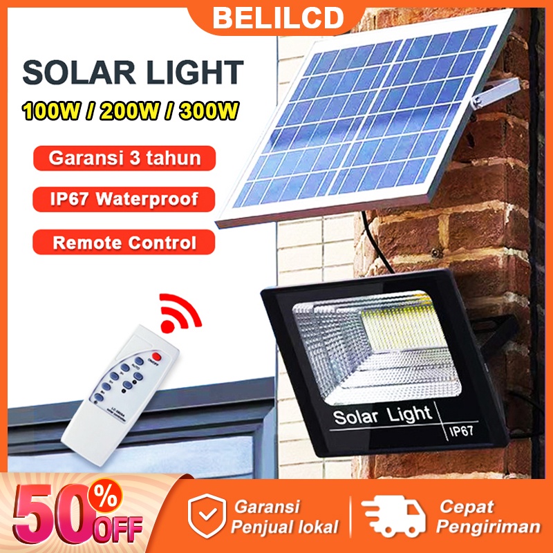 BELILCD Lampu Tenaga Surya LED Lampu Solar Outdoor Spotlight Flood Light Street Lamp with Remote IP67 Tahan air