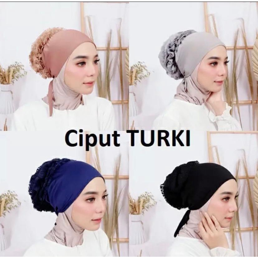 inner Hijab Turki Cepol Brukat Polos / Ciput Cempol Inner