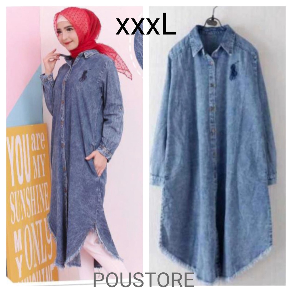 SPESIAL TUNIK JUMBO JEANS PREIMUM WANITA BORDIR RAWIS DI BAWAH / FASHION WANITA