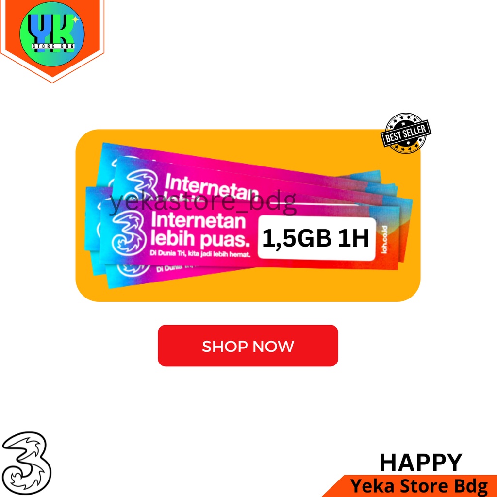 Voucher Kuota TRI HAPPY 2GB=6GB Masa Aktif 1 Day Full Reguler Ready Stock
