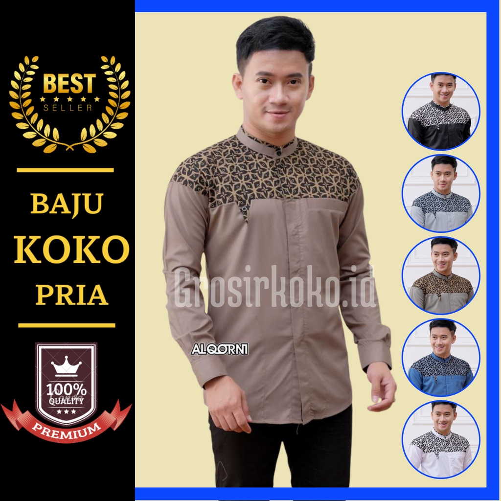 baju koko pria dewasa lengan panjang modern terbaru motif arjuna kombinasi batik bahan toyobo origin