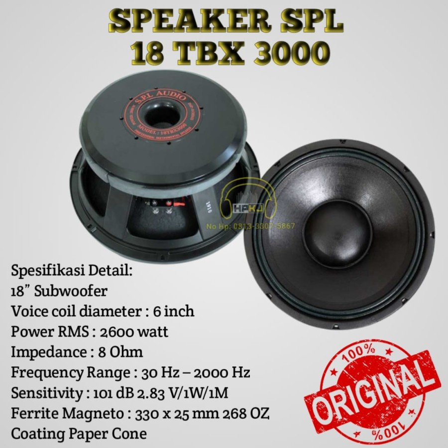 SPEAKER KOMPONEN SPL AUDIO 18 INCH 18 TBX 3000 SPEAKER SPL AUDIO 18TBX3000
