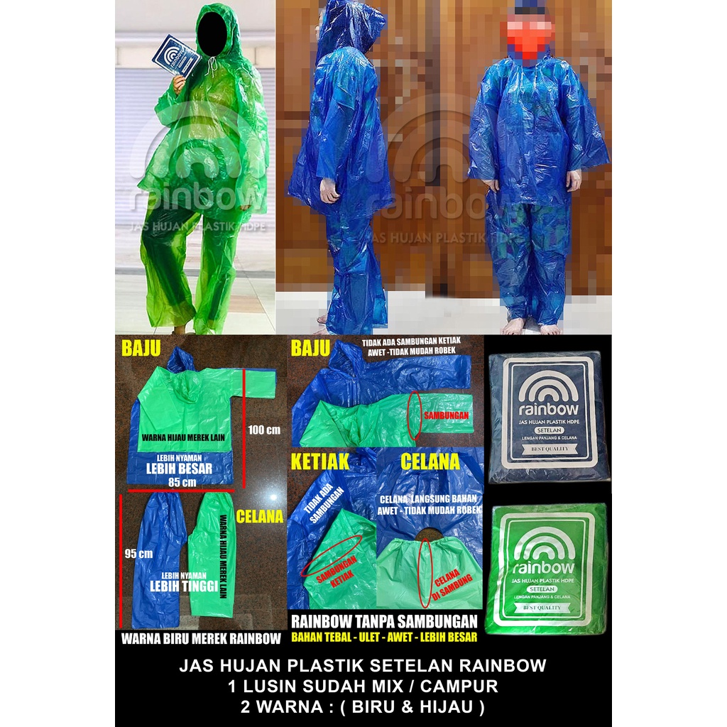 Jas Hujan Plastik Tebel  setelan baju + celana -- Harga Per LUSIN