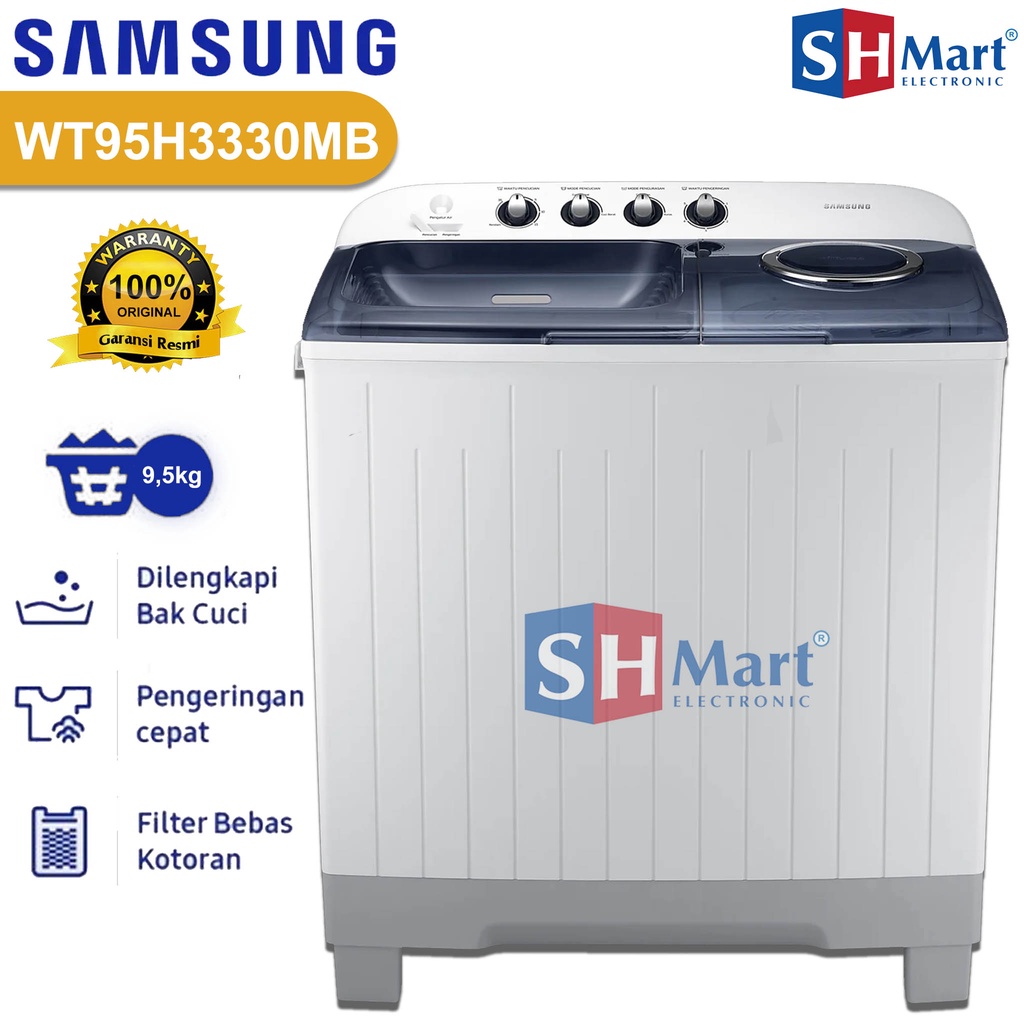 SAMSUNG MESIN CUCI 2 TABUNG 9,5 KG WT95H3330MB FREE PASANG ( MEDAN )