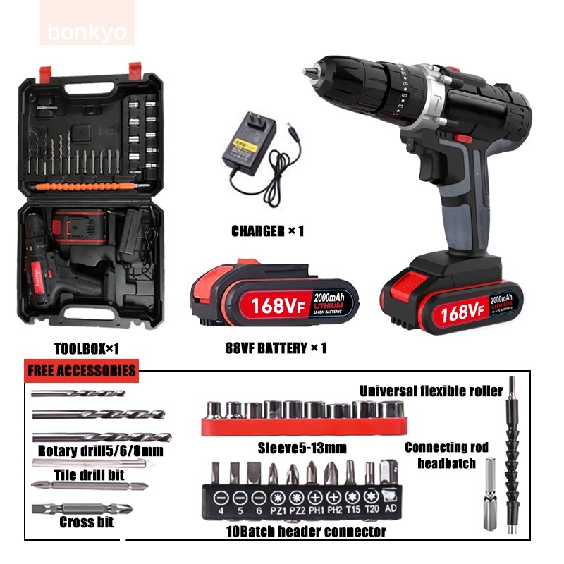 Mukava Baterai dua ganda Mesin bor cordless/Elektrik Drill/ bor listrik/beton besi kayu full set pilihan Bor tanpa kabel