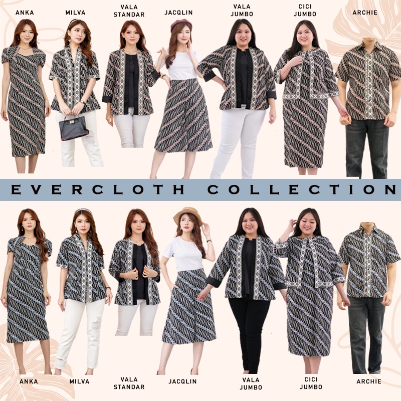 Evercloth Milva Blouse Wanita Atasan Wanita Blouse Batik Perempuan Atasan Batik Wanita Lengan Pendek Kebaya Kimono Batik Baju Kutu Seragam Sarimbit Set