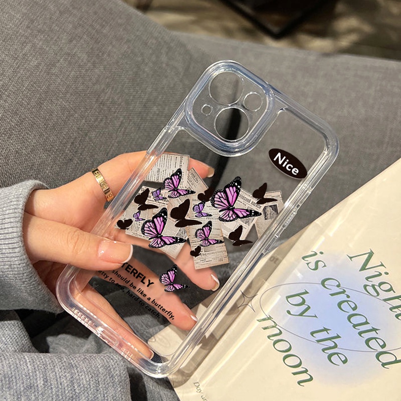 Soft Case TPU Transparan Motif Kupu-Kupu Untuk iPhone 14 13 12 11 Pro Max XS Max XR X 14 8 7 Plus SE 2020 2022