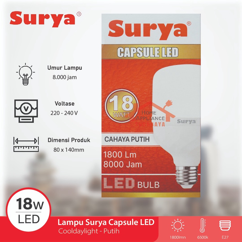 Lampu Capsule Kapsul Bohlam LED SURYA 6W/9W/14W/18W/28/36W/42W/50W Gen 3 6500K Cahaya Putih