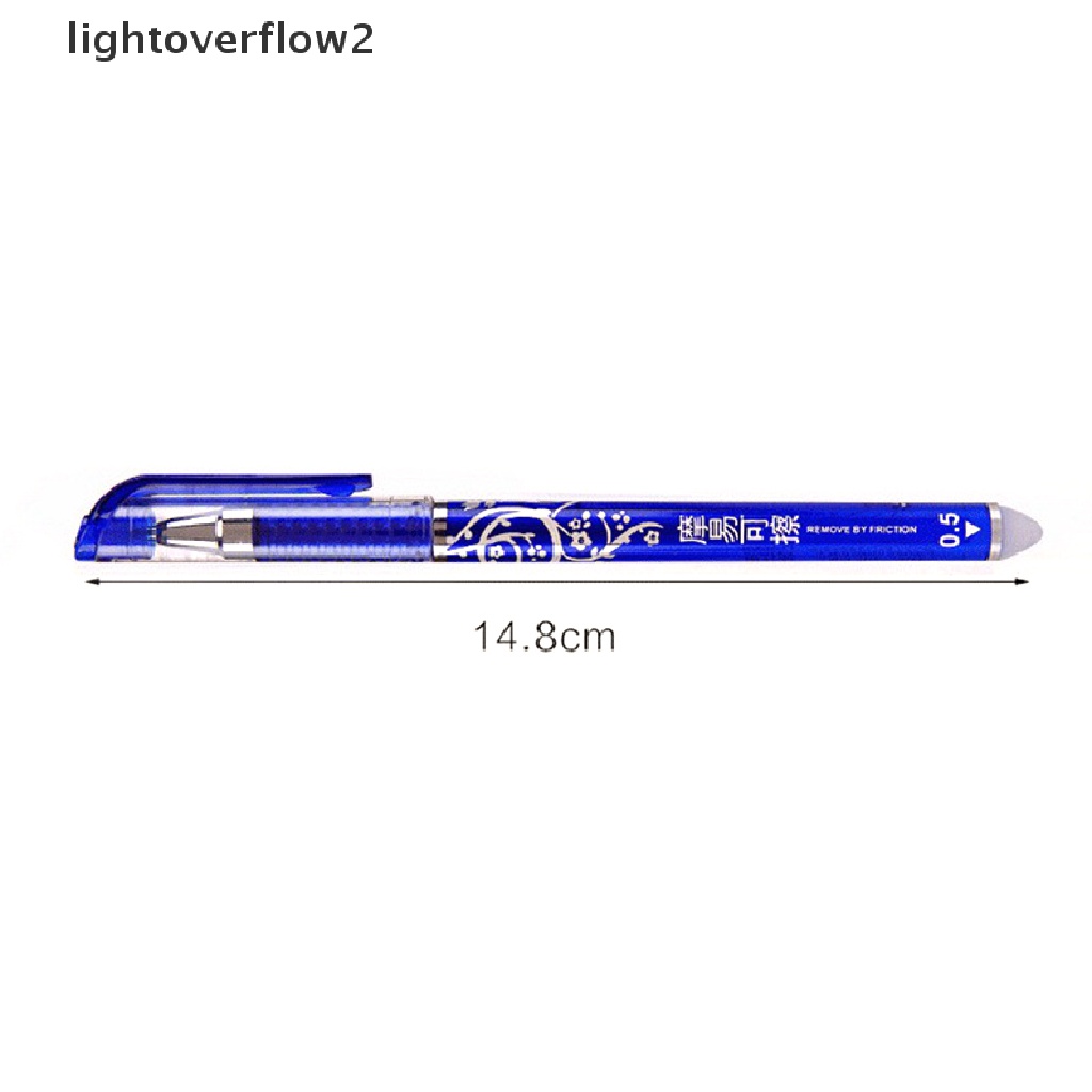 (lightoverflow2) 12pcs / Set Pulpen Gel 0.5mm Tinta Biru / Hitam Bisa Dihapus Untuk Sekolah