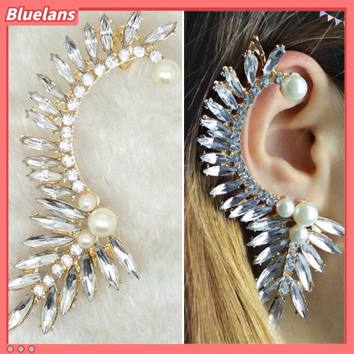 Bluelans Women Fashion Leave Faux Pearl Rhinestone Ear Cuff Earrings Studs Earrings