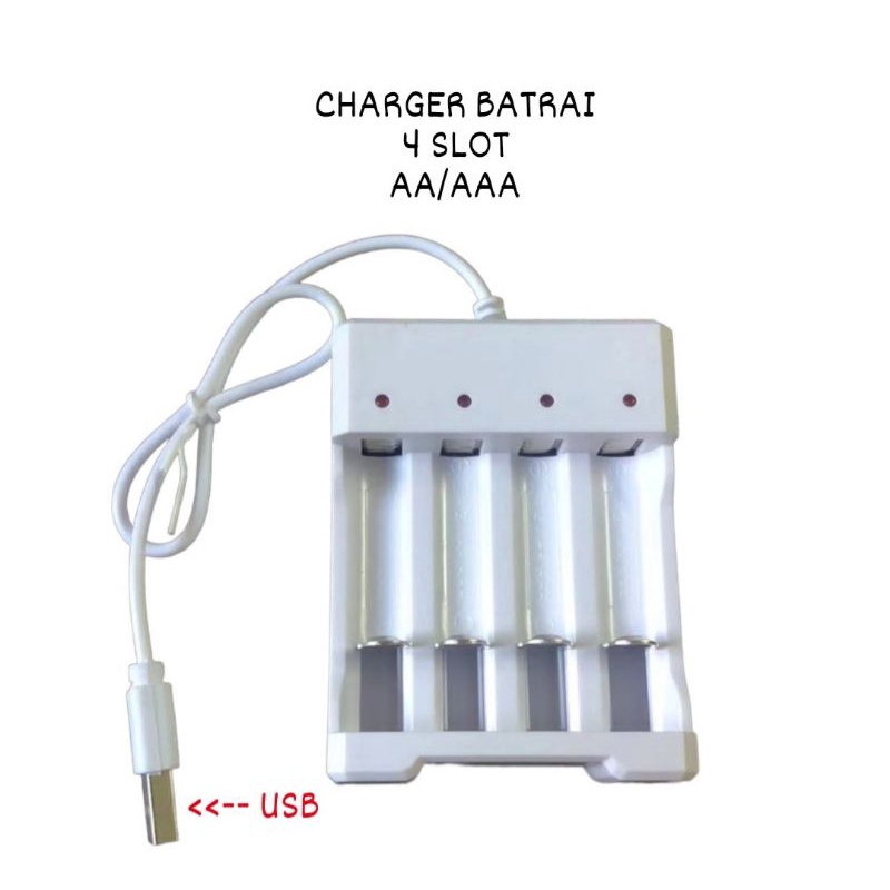 Charger Destop Baterai AAA Dan AA Warna Putih USB 4 slot / Charger Baterau Desktop AAA dan AA 4