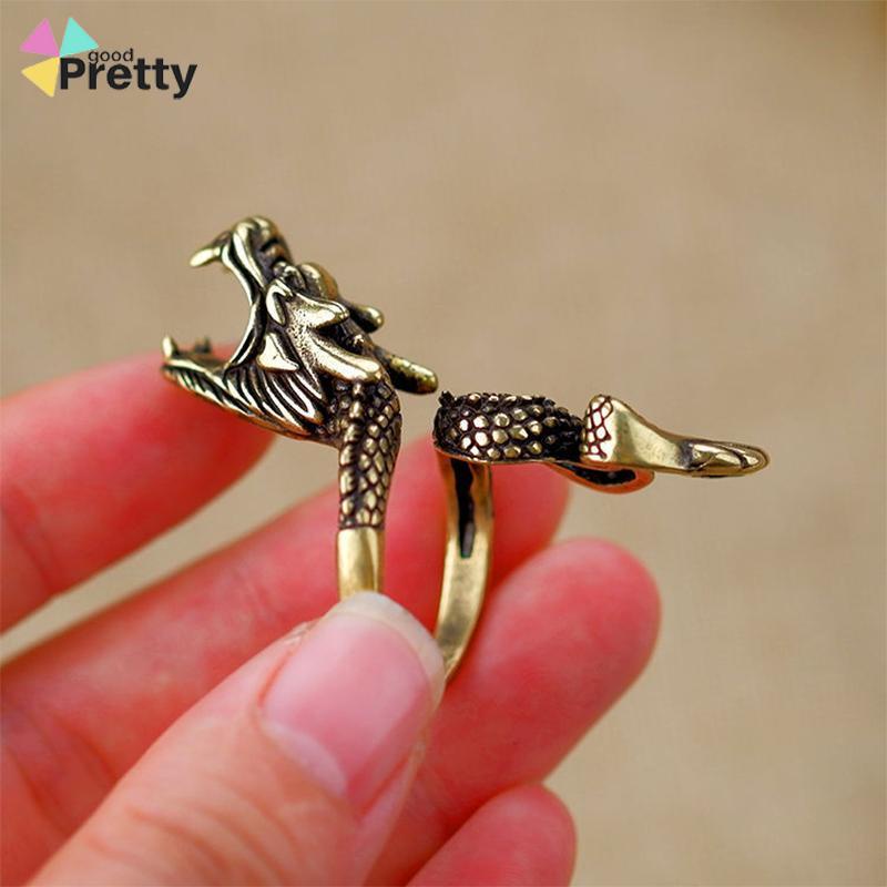 Cincin Naga Pria Keren Emas Creative Retro Style Dragon Design Ring Holder For Gift - PD