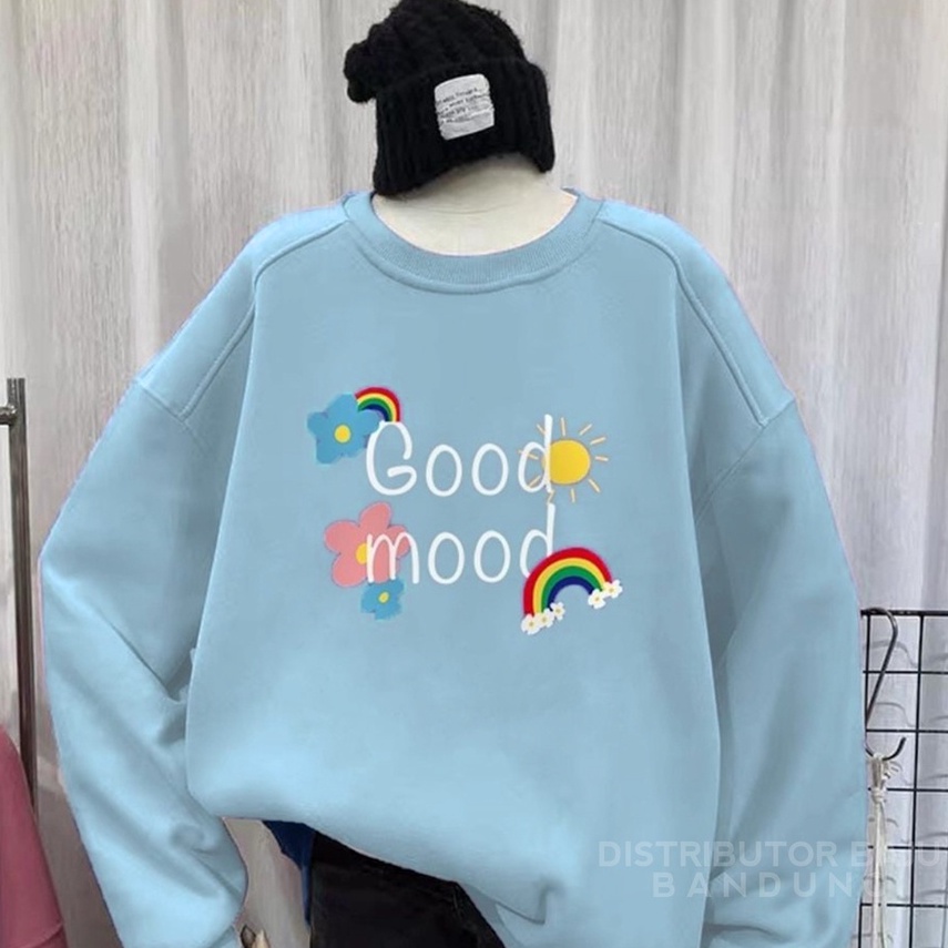 Sweater Wanita Good Mood | Korean Cute Style Sweatshirt | Baju Wanita | Bahan Fleece | Allsize