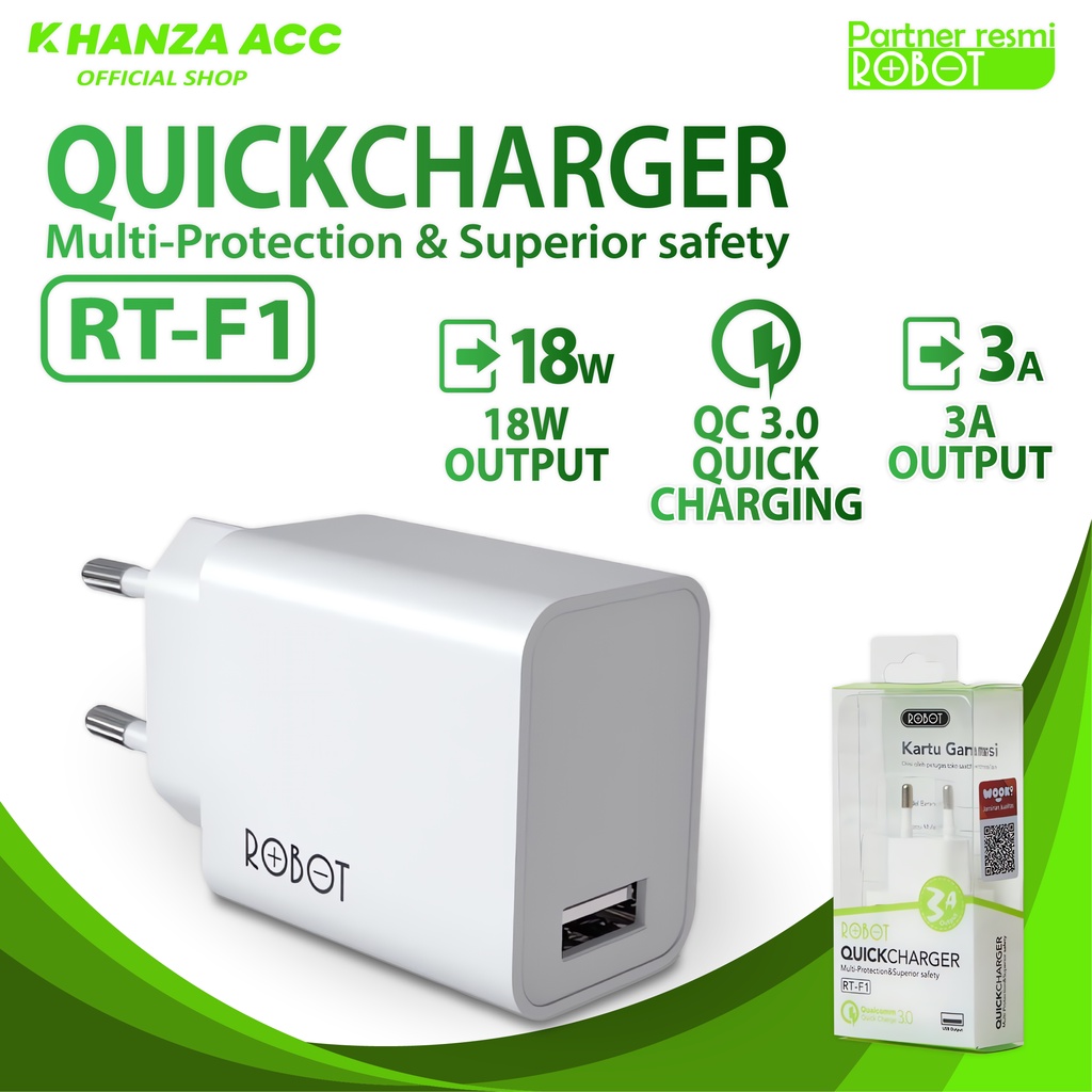 KHANZAACC ROBOT RT-F1 Charger 3A Fast Charging 18W Single Port