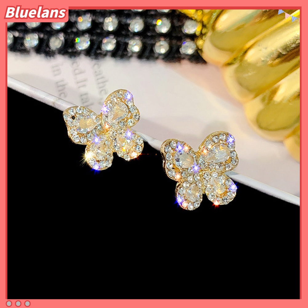 Bluelans Anting Stud Bentuk Kupu-Kupu Aksen Berlian Imitasi Untuk Wanita