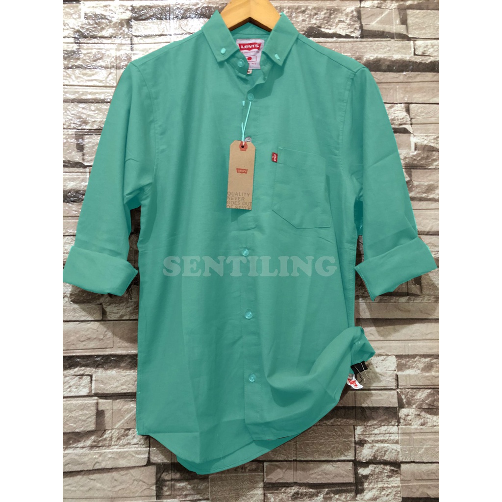 Terwuwu kemeja panjang pria cowok gatlemen cowok biru navy dongker polos formal kantor-Hijau Tosca